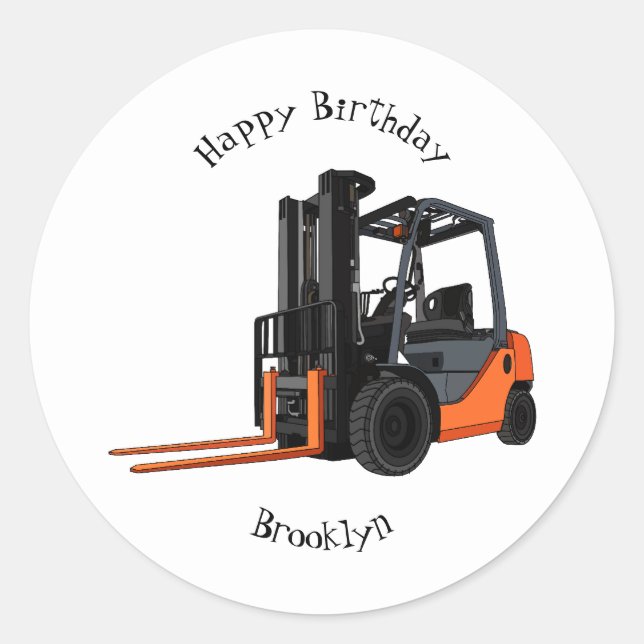 Forklift cartoon illustration classic round sticker (Front)