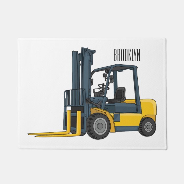 Forklift cartoon illustration doormat (Front)