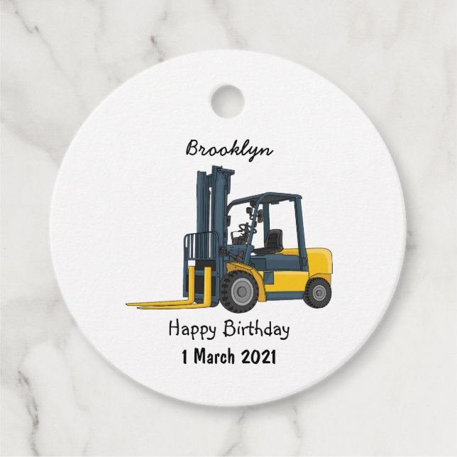Forklift cartoon illustration favour tags (Front)