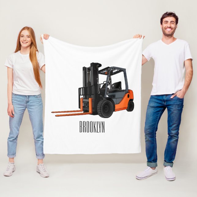 Forklift cartoon illustration fleece blanket (In Situ)