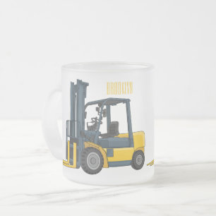 Forklift cartoon illustration frosted glass coffee mug