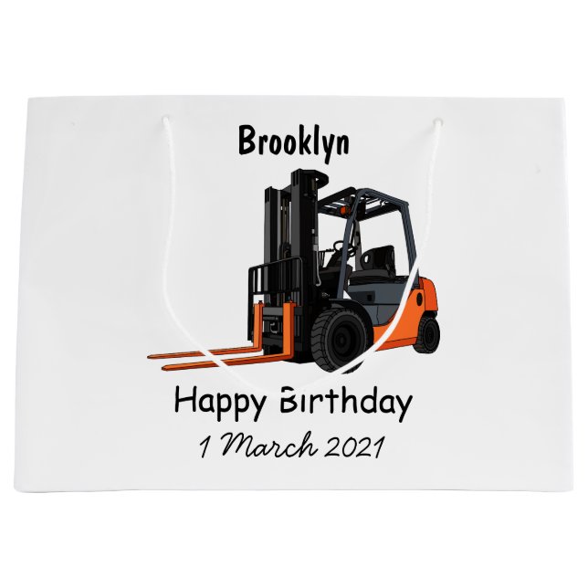 Forklift cartoon illustration large gift bag (Front)