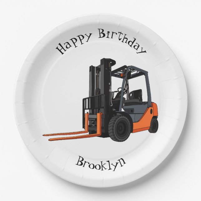 Forklift cartoon illustration paper plate (Front)