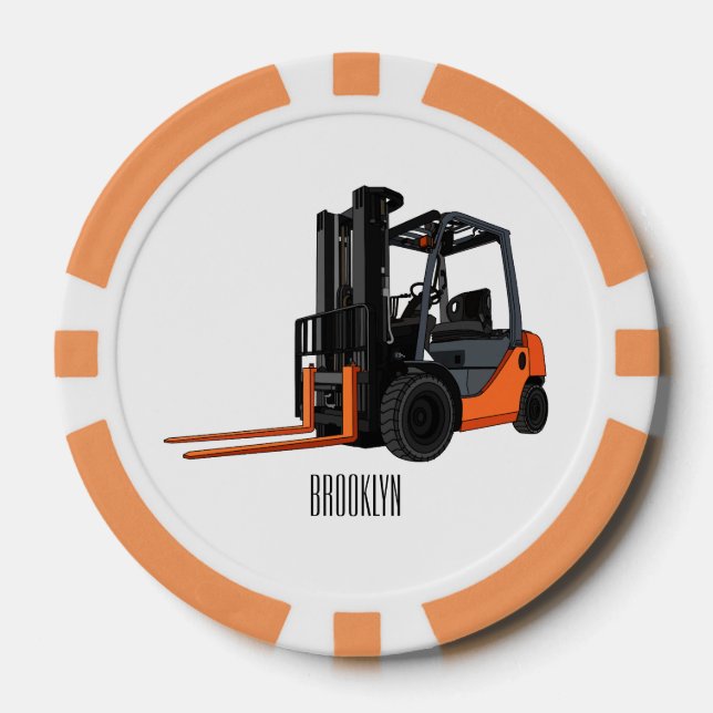Forklift cartoon illustration poker chips (Front)