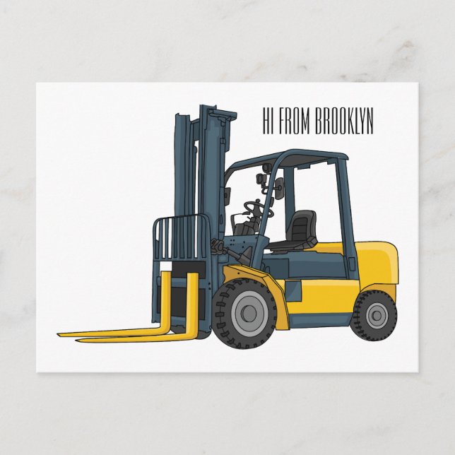 Forklift cartoon illustration postcard (Front)