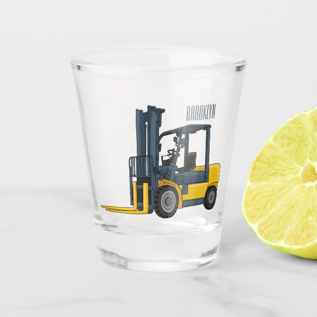 Forklift cartoon illustration shot glass (Front)