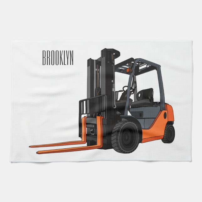 Forklift cartoon illustration tea towel (Horizontal)