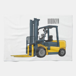 Forklift cartoon illustration tea towel
