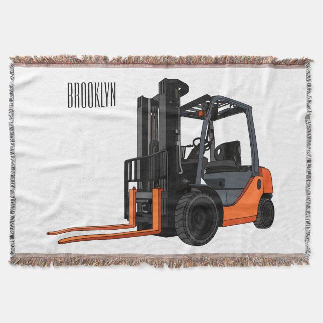 Forklift cartoon illustration throw blanket (Front)