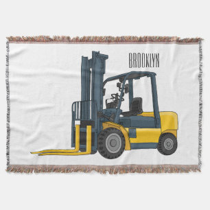 Forklift cartoon illustration throw blanket