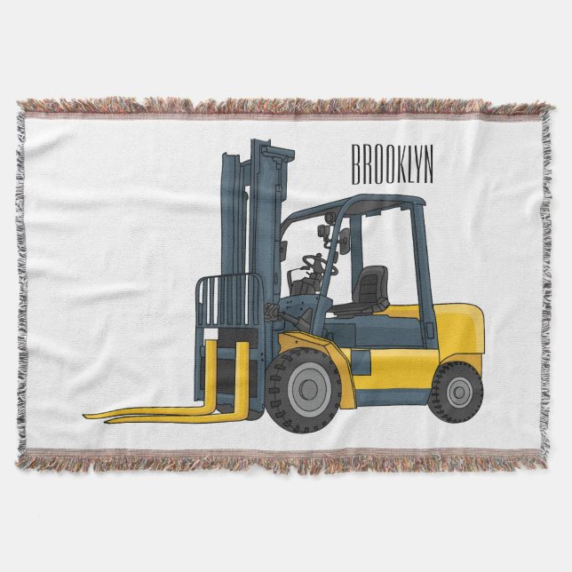 Forklift cartoon illustration throw blanket (Front)