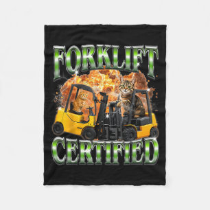 Forklift Certified 90s Cat Meme Forklift Cat Fleece Blanket