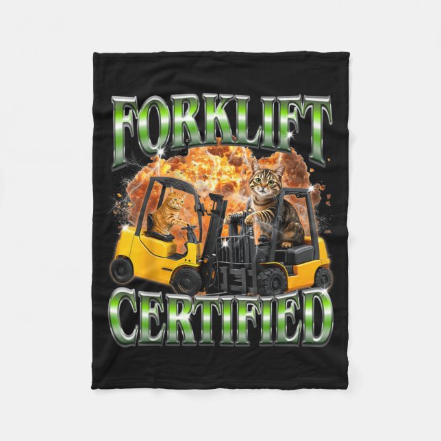 Forklift Certified 90s Cat Meme Forklift Cat Fleece Blanket (Front)