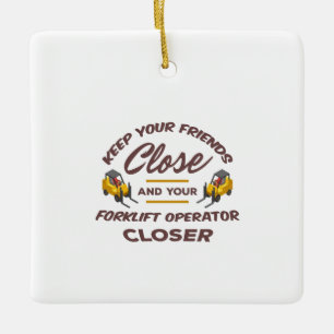 Forklift Friends Ceramic Ornament