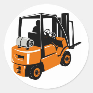 forklift truck retro classic round sticker