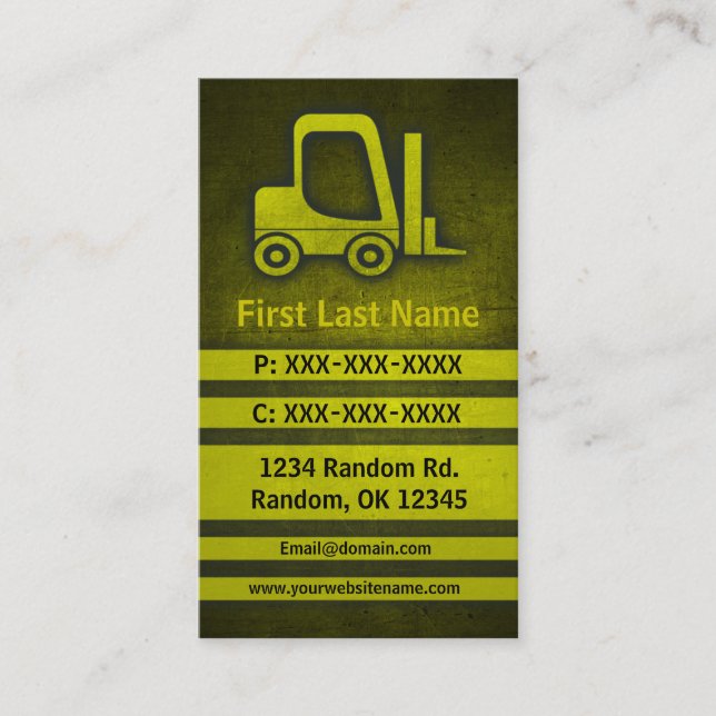 Forklift yellow grunge custom construction cards (Front)