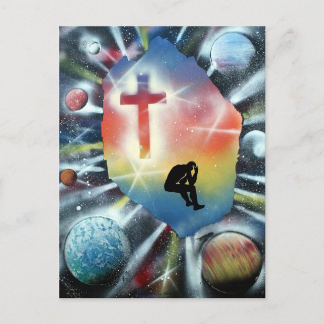 Forlorn Figure Colourful Universe Cross Postcard (Front)