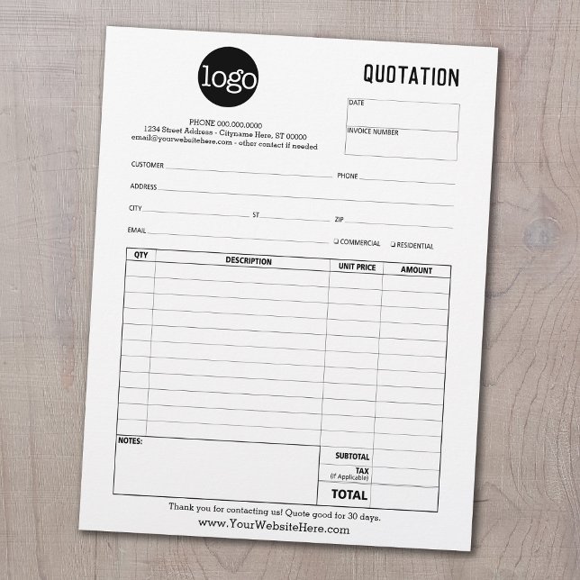 Form Business Quotation, Invoice or Sales Receipt Custom Letterhead (Creator Uploaded)