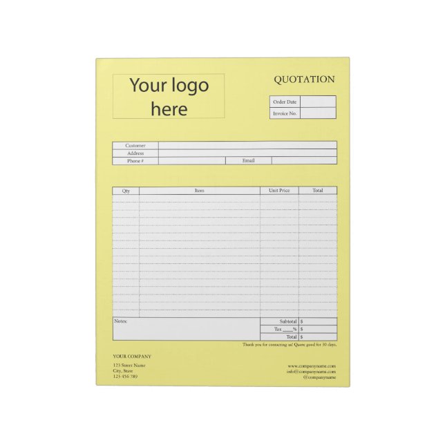Form Business Quotation, Invoice or Sales Receipt  Notepad (Rotated)