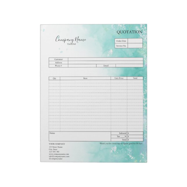 Form Business Quotation, Invoice or Sales Receipt  Notepad (Rotated)