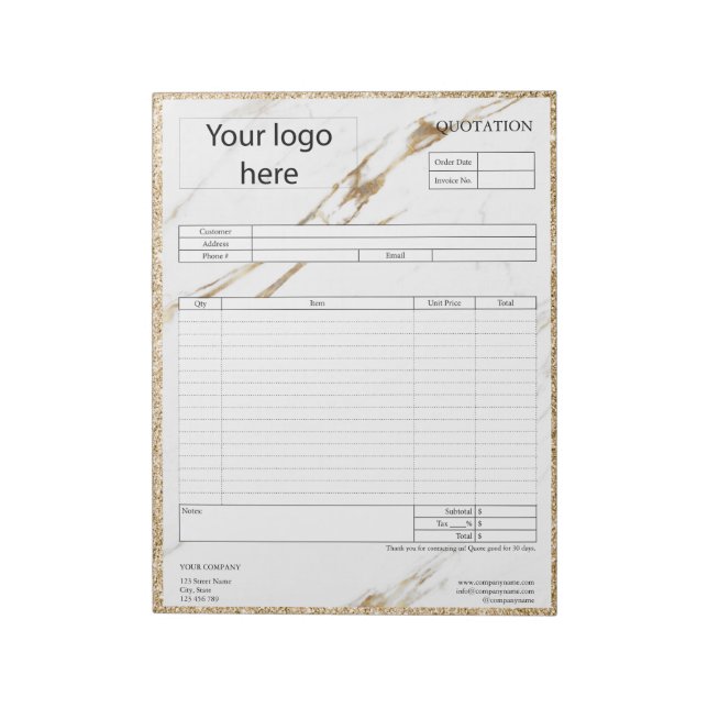 Form Business Quotation, Invoice or Sales Receipt  Notepad (Rotated)