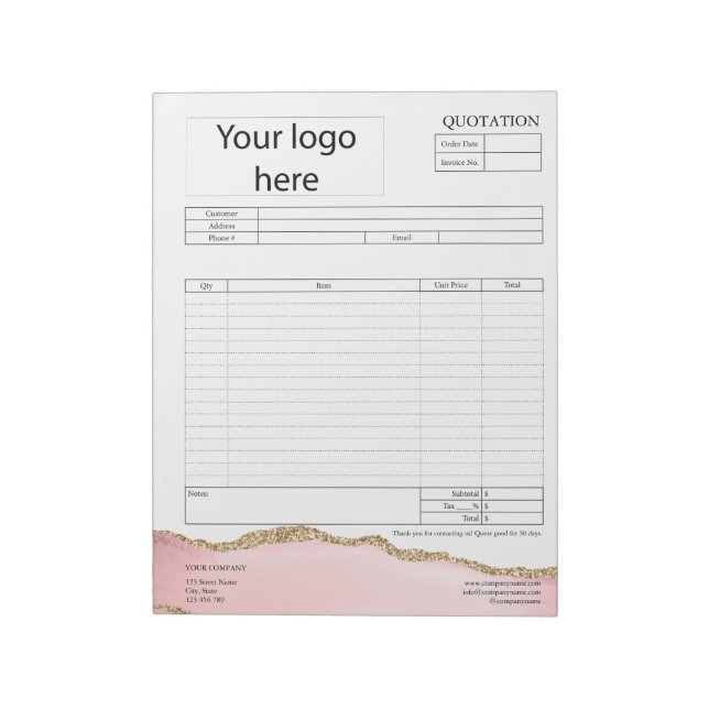 Form Business Quotation, Invoice or Sales Receipt  Notepad (Rotated)