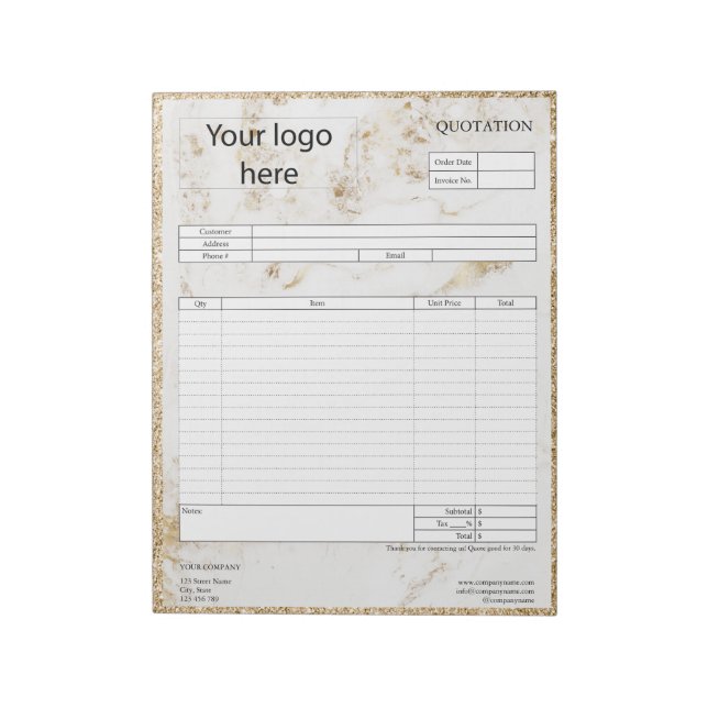Form Business Quotation, Invoice or Sales Receipt  Notepad (Rotated)