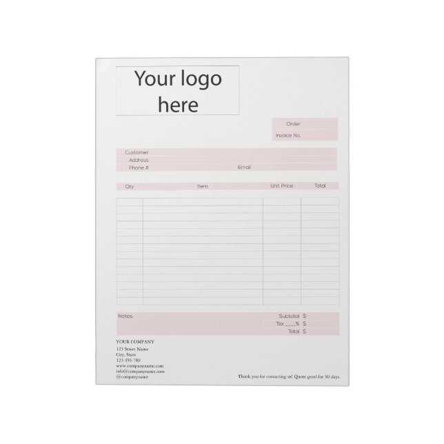Form Business Quotation, Invoice or Sales Receipt  Notepad (Rotated)