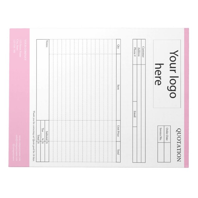 Form Business Quotation, Invoice or Sales Receipt  Notepad (Front)