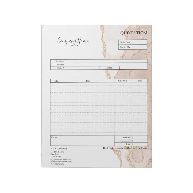 Form Business Quotation, Invoice or Sales Receipt  Notepad (Rotated)