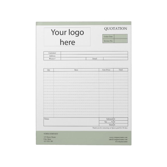 Form Business Quotation, Invoice or Sales Receipt  Notepad (Rotated)
