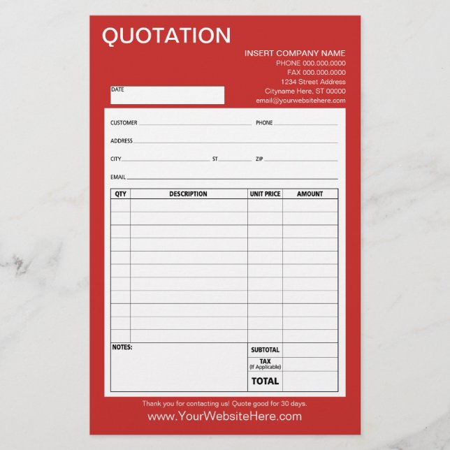 Form - Business Quotation or Invoice (Front)