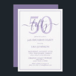 Formal 50th Birthday Lilac Lavender Classic Script Invitation<br><div class="desc">Celebrate the big 5-0 in style! Take your birthday celebration to the next level with this formal 50th Birthday Lilac Lavender Classic Script Invitation. With a classic lilac lavender text box on a white background, personalised details can be included in a modern hand lettered calligraphy. Add an extra bit of...</div>