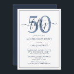 Formal 50th Birthday Navy Blue Classic Script Invitation<br><div class="desc">Celebrate the big 5-0 in style! Take your birthday celebration to the next level with this formal 50th Birthday Navy Blue Classic Script Invitation. With a classic Navy Blue text box on a white background, personalised details can be included in a modern hand lettered calligraphy. Add an extra bit of...</div>