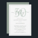 Formal 50th Birthday Sage Green Classic Script Invitation<br><div class="desc">Celebrate the big 5-0 in style! Take your birthday celebration to the next level with this formal 50th Birthday Sage Green Classic Script Invitation. With a classic sage green text box on a white background, personalised details can be included in a modern hand lettered calligraphy. Add an extra bit of...</div>