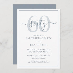 Formal 60th Birthday Dusty Blue Classic Script Invitation