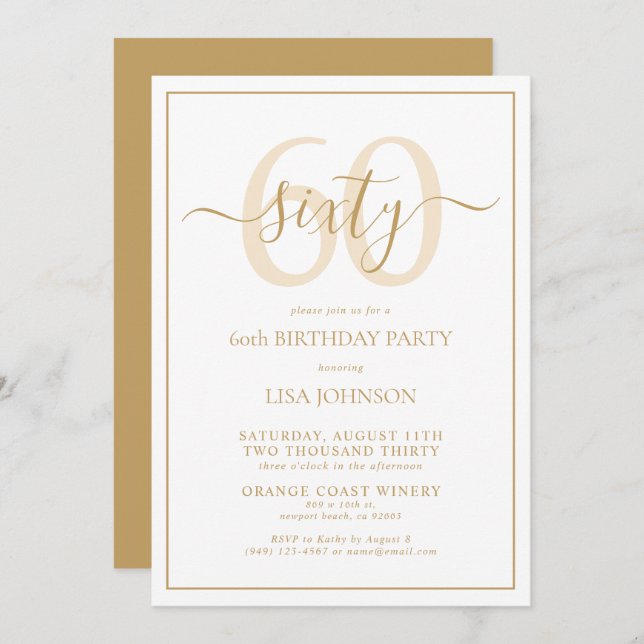 Formal 60th Birthday Gold Classic Script Invitation (Front/Back)