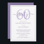 Formal 60th Birthday Lilac Lavender Classic Script Invitation<br><div class="desc">Celebrate the big 6-0 in style! Take your birthday celebration to the next level with this formal 60th Birthday Lilac Lavender Classic Script Invitation. With a classic lilac lavender text box on a white background, personalised details can be included in a modern hand lettered calligraphy. Add an extra bit of...</div>