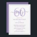 Formal 60th Birthday Lilac Lavender Classic Script Invitation<br><div class="desc">Celebrate the big 6-0 in style! Take your birthday celebration to the next level with this formal 60th Birthday Lilac Lavender Classic Script Invitation. With a classic lilac lavender text box on a white background, personalised details can be included in a modern hand lettered calligraphy. Add an extra bit of...</div>