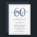 Formal 60th Birthday Navy Blue Classic Script Invitation<br><div class="desc">Celebrate the big 6-0 in style! Take your birthday celebration to the next level with this formal 60th Birthday Navy Blue Classic Script Invitation. With a classic Navy Blue text box on a white background, personalised details can be included in a modern hand lettered calligraphy. Add an extra bit of...</div>