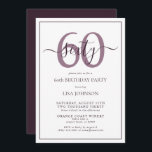 Formal 60th Birthday Plum Purple Classic Script Invitation<br><div class="desc">Celebrate the big 6-0 in style! Take your birthday celebration to the next level with this formal 60th Birthday Plum Purple Classic Script Invitation. With a classic Plum Purple text box on a white background, personalised details can be included in a modern hand lettered calligraphy. Add an extra bit of...</div>