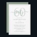 Formal 60th Birthday Sage Green Classic Script Invitation<br><div class="desc">Celebrate the big 6-0 in style! Take your birthday celebration to the next level with this formal 60th Birthday Sage Green Classic Script Invitation. With a classic sage green text box on a white background, personalised details can be included in a modern hand lettered calligraphy. Add an extra bit of...</div>