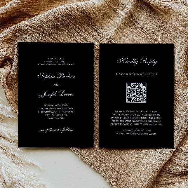 Formal and Classic | QR Code RSVP Black Wedding Invitation (Creator Uploaded)