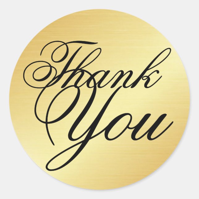 Formal and Elegant Gold and Black Thank You Classic Round Sticker (Front)