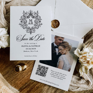 Formal Antique Crest Photo and QR Code Save The Date