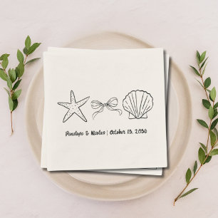 Formal Beach Wedding Favour Seashell & Bow Napkins