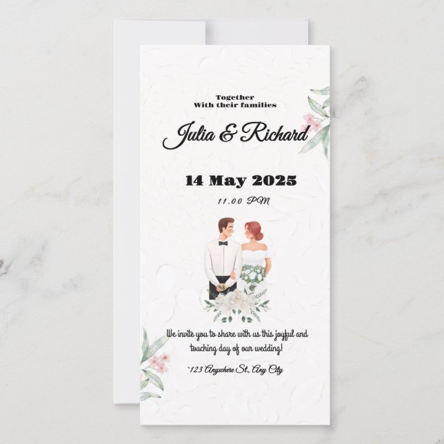 Formal Beige and Green Floral Wedding invitation (Front)