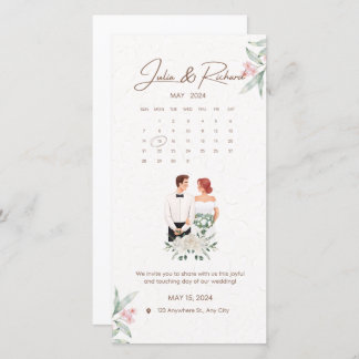 Formal Beige and Green Floral Wedding invitation