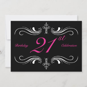 Formal Black 21st Birthday Invitation