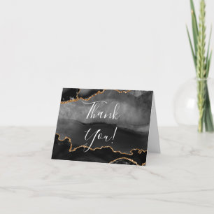 Formal Black Agate Gold Glitter Wedding Thank You Card